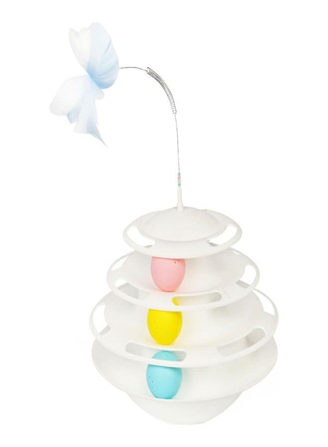 PET FUN لعبة بيت فن التفاعلية ثلاثية الطبقات، برج دوار 360 درجة مع كرات ملونة للقطط والقطط الصغيرة | لعبة ريش مداعبة للقطط | أحجية دوارة، متعة وقت اللعب، تمرين ذهني وبدني - Image 1